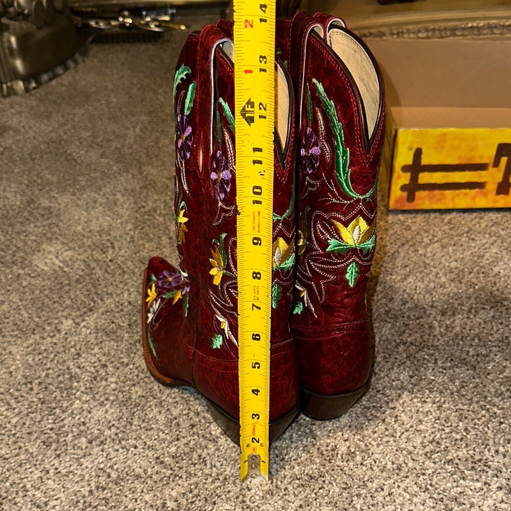 Tony Lama Red Embroidered Western Boots - Picture 8 of 10